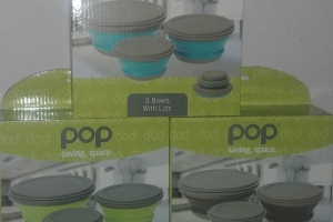 Pop! 3 Piece Collapsible Bowl Set - Blue/Grey  / Black Grey / Green grey 1.2 / 0.8 / 0.5L